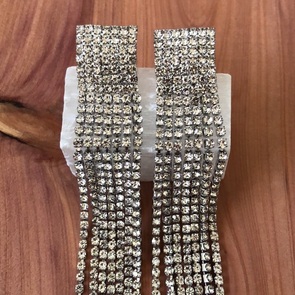 White Crystal Tassel Statement Earrings! - Picture 6 of 6